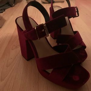 Burgundy velvet platform heels